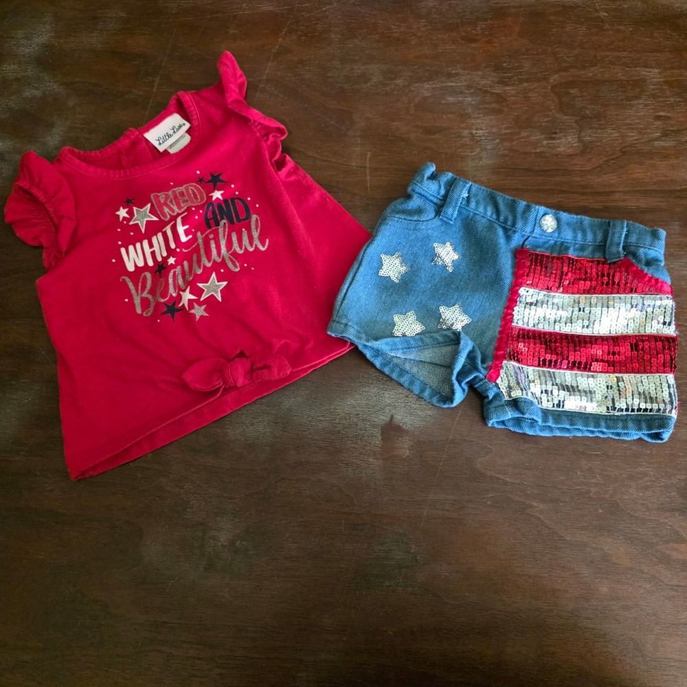 Little Lass Girls 24M Patriotic Top and Shorts Set 4th July outfit